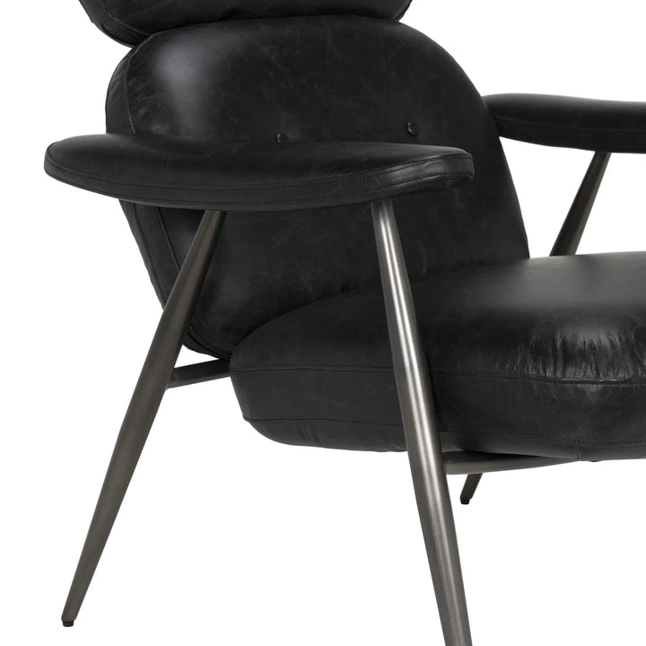 Randers Arm Chair - Metal and Black Leather