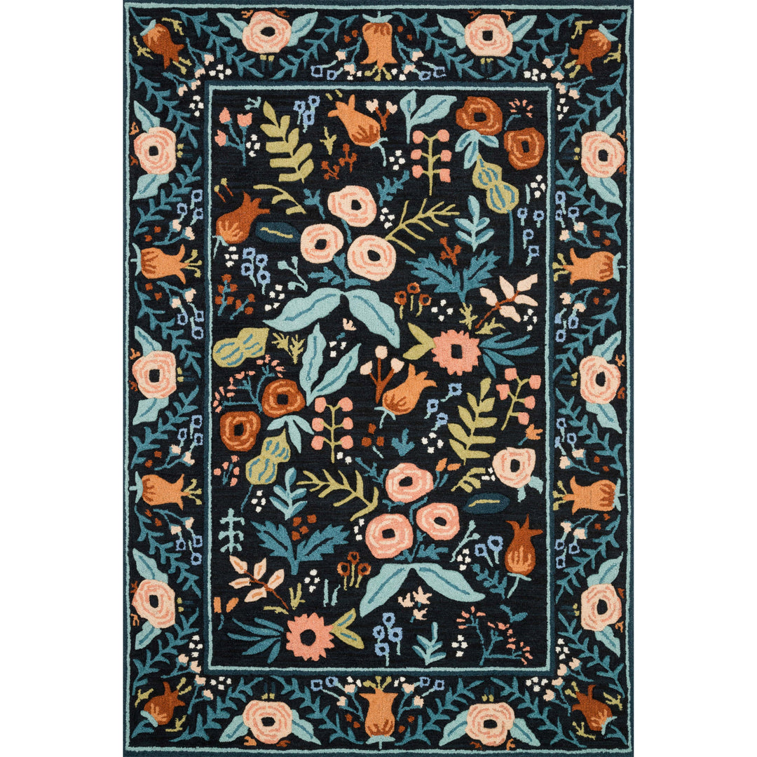 Rifle Paper Co. x Loloi Les Fleurs Black 3'-6" x 5'-6" Accent Rug