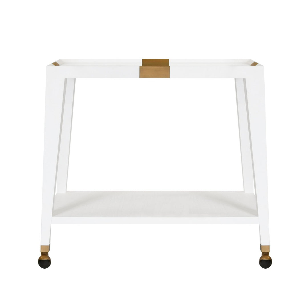 Linus - Flared Bar Cart With Antique Brass Detail In White Textured Linen