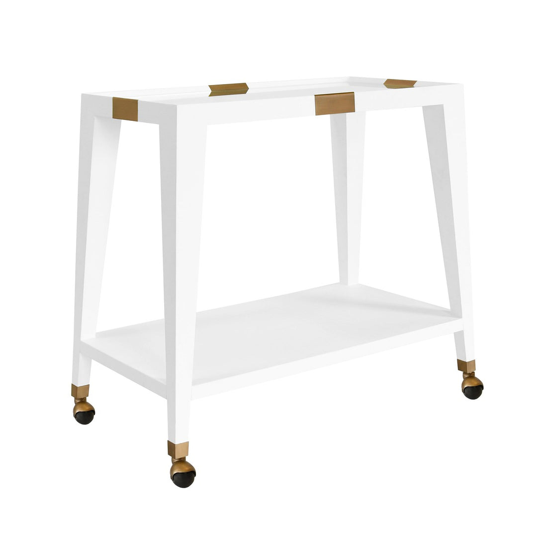 Linus - Flared Bar Cart With Antique Brass Detail In White Textured Linen