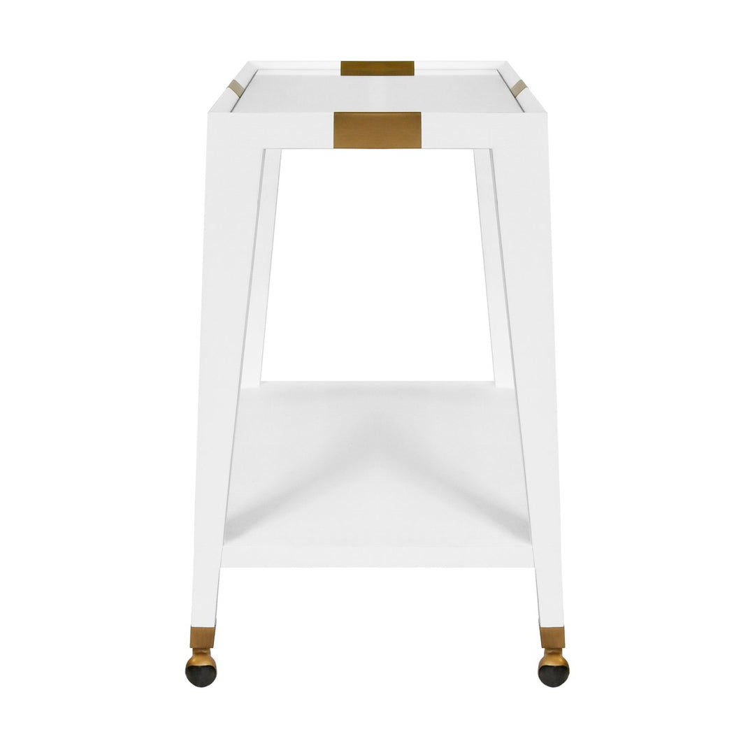 Linus - Flared Bar Cart With Antique Brass Detail In White Textured Linen