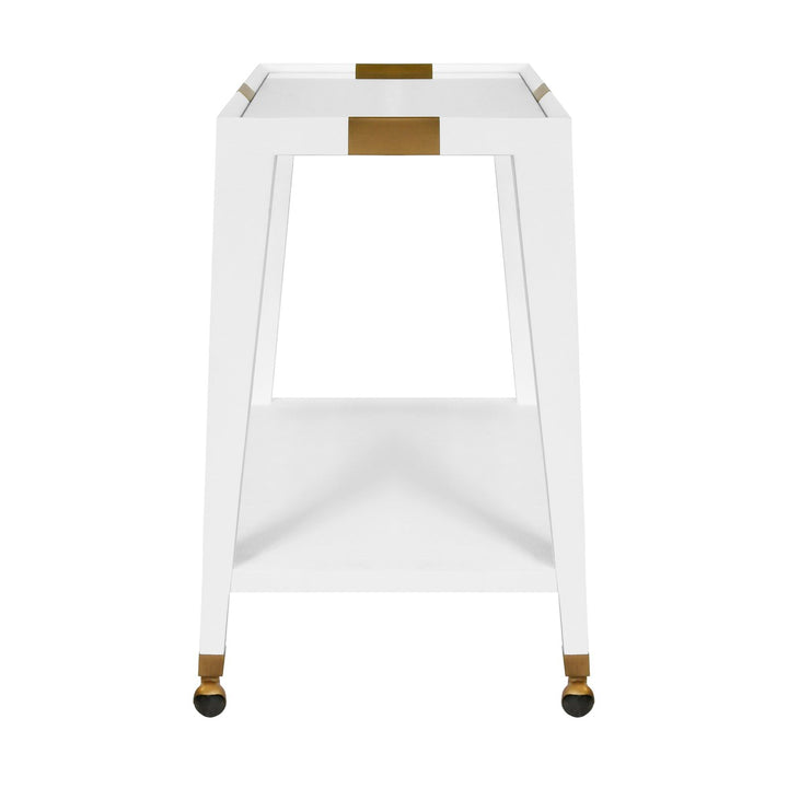 Linus - Flared Bar Cart With Antique Brass Detail In White Textured Linen