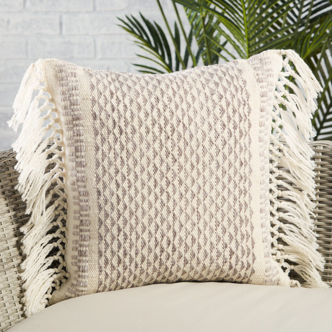 Vibe by Jaipur Living Haskell Indoor/ Outdoor Geometric Taupe/ Ivory Poly Fill Pillow (18" Square)