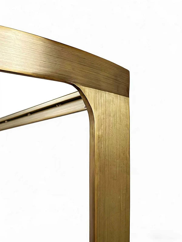 Lisa Two Tier Glass Top Demilune Console In Antique Brass