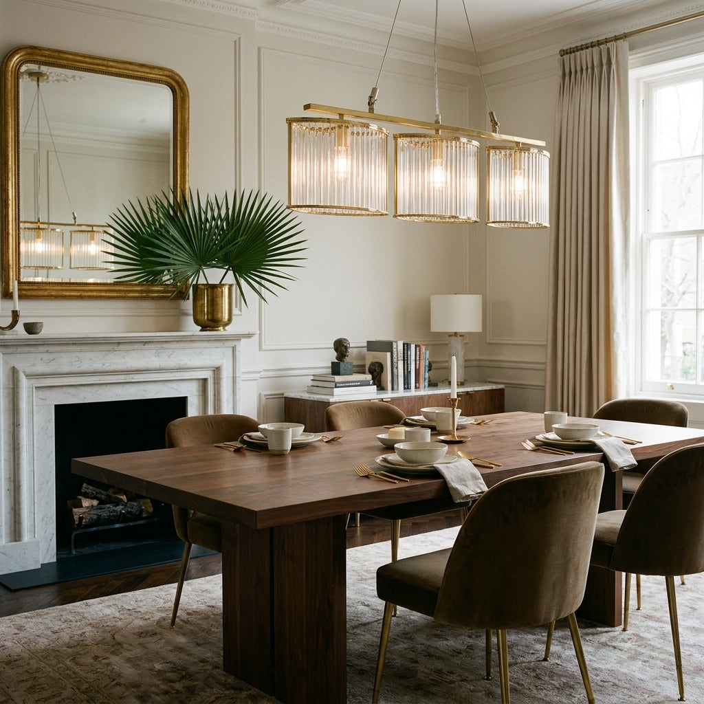 Stilio Linear Suspension Light with Fluted Glass Rids