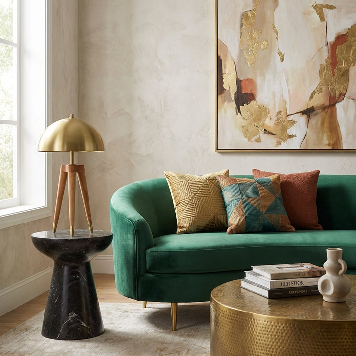 Brass Dome Table Lamp with Wooden Tripod Base