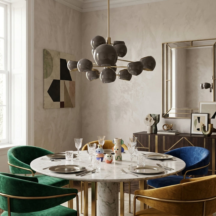 Burst 13 Light Chandelier - Brass and Grey