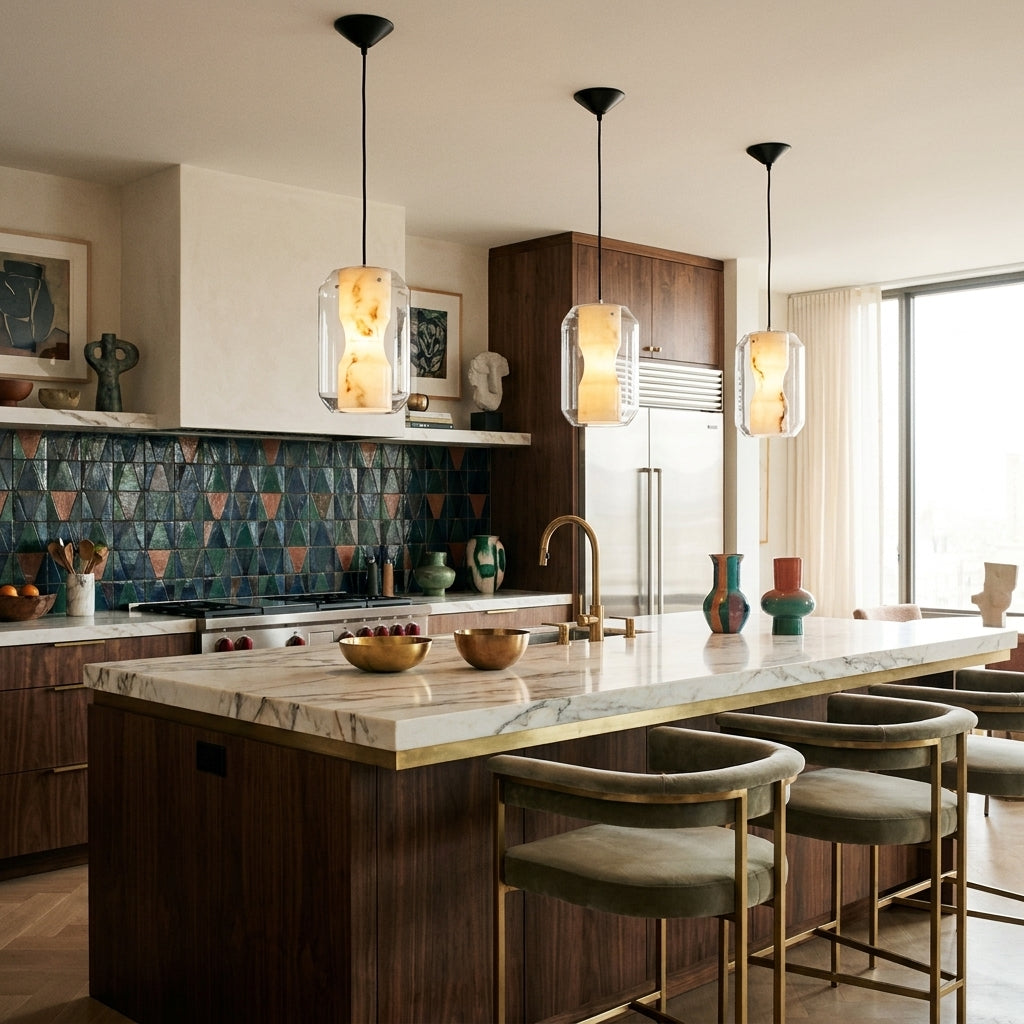 Grace Marble & Glass Pendant Lamp - Tall