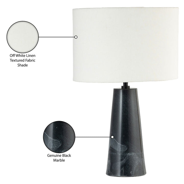Dolomia Genuine Marble Base And Linen Textured Fabric Shade Table Lamp — Black