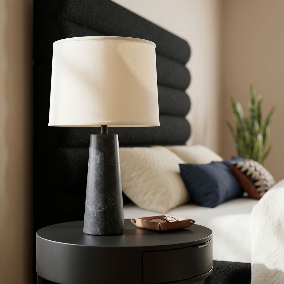 Dolomia Genuine Marble Base And Linen Textured Fabric Shade Table Lamp — Black