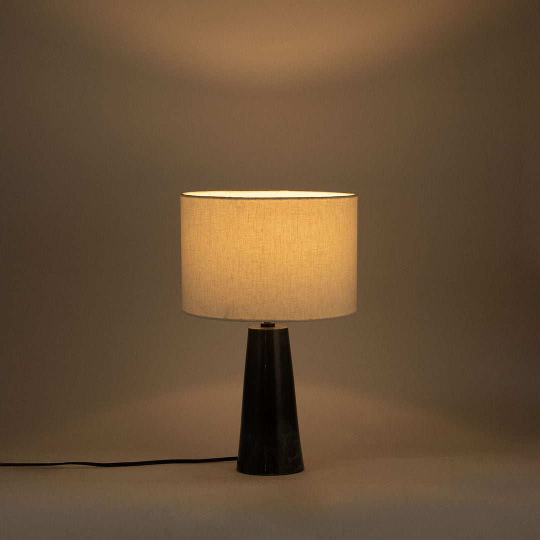 Dolomia Genuine Marble Base And Linen Textured Fabric Shade Table Lamp — Black