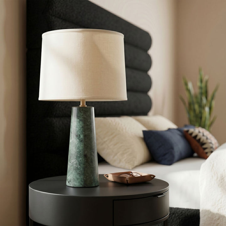 Dolomia Genuine Marble Base And Linen Textured Fabric Shade Table Lamp — Green
