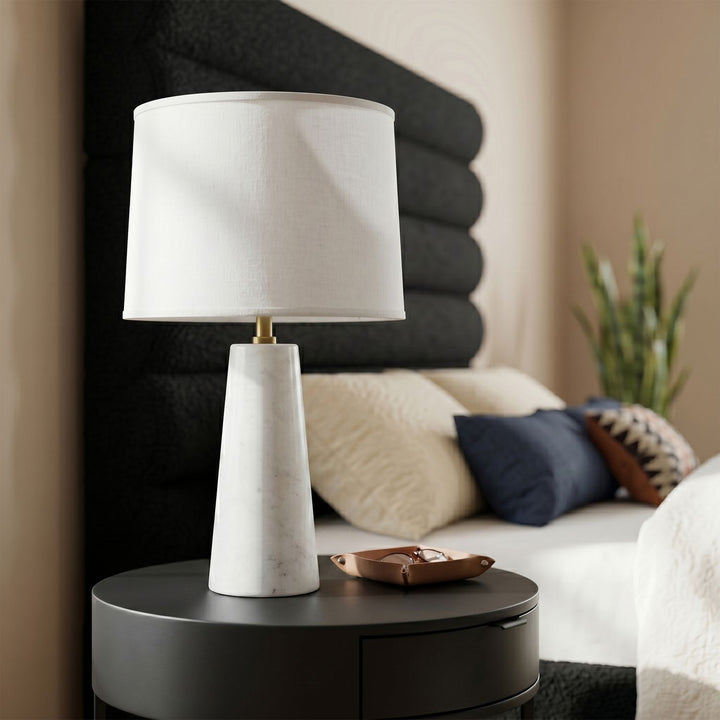 Dolomia Genuine Marble Base And Linen Textured Fabric Shade Table Lamp — White