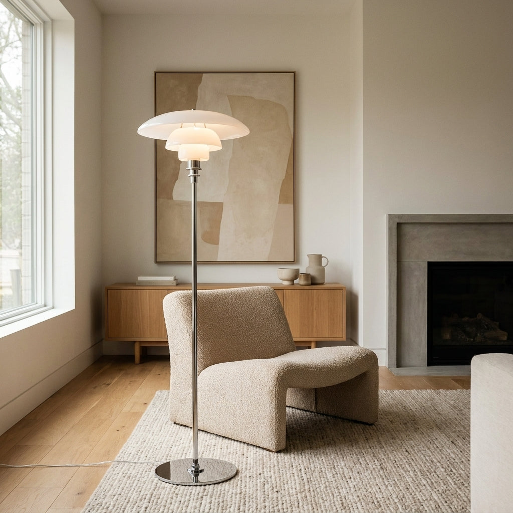 Henningsen Large Glass Floor Lamp - Chrome