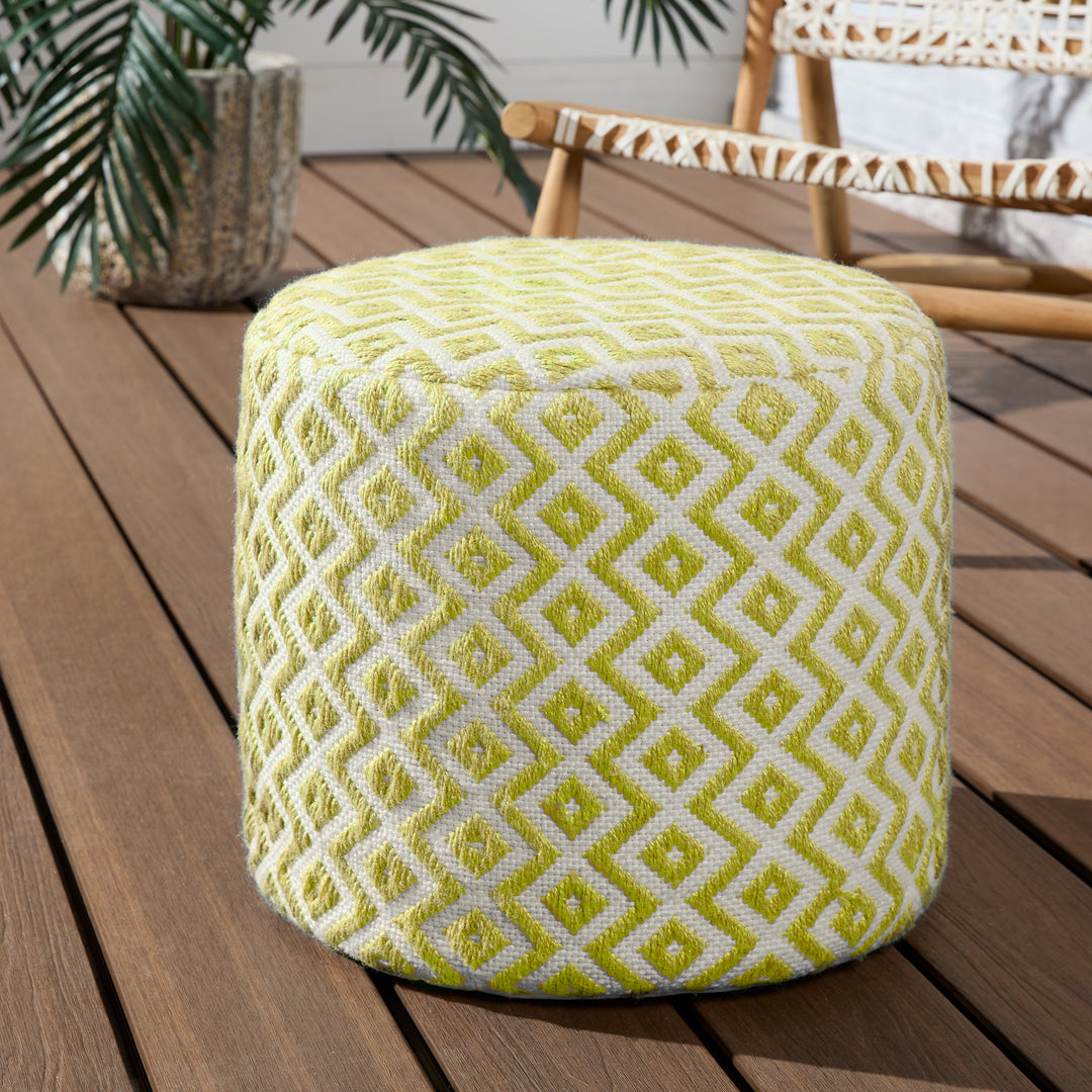 Vibe by Jaipur Living Osbourne Indoor/ Outdoor Chevron Chartreuse/ Ivory Cube Pouf