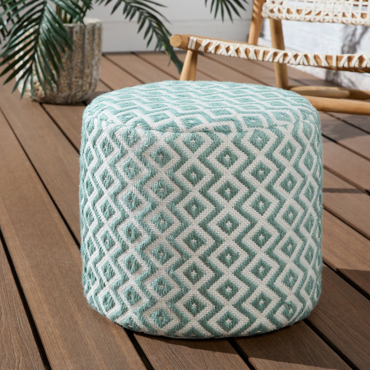 Vibe by Jaipur Living Osbourne Indoor/ Outdoor Chevron Teal/ Ivory Cube Pouf