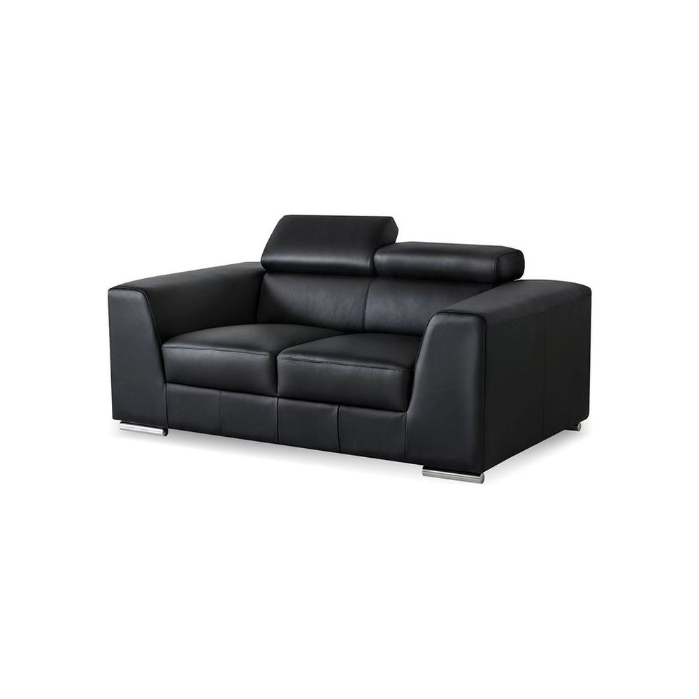 Sofas Icon Loveseat Black Premium Leather Polished Steel Legs