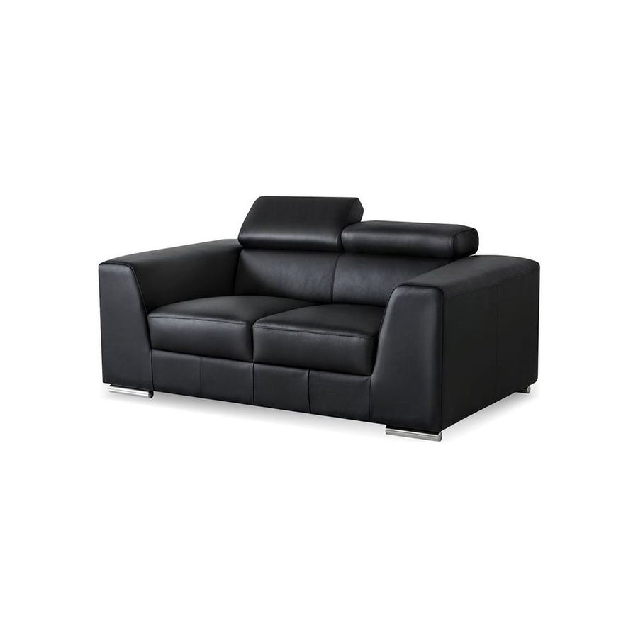 Sofas Icon Loveseat Black Premium Leather Polished Steel Legs