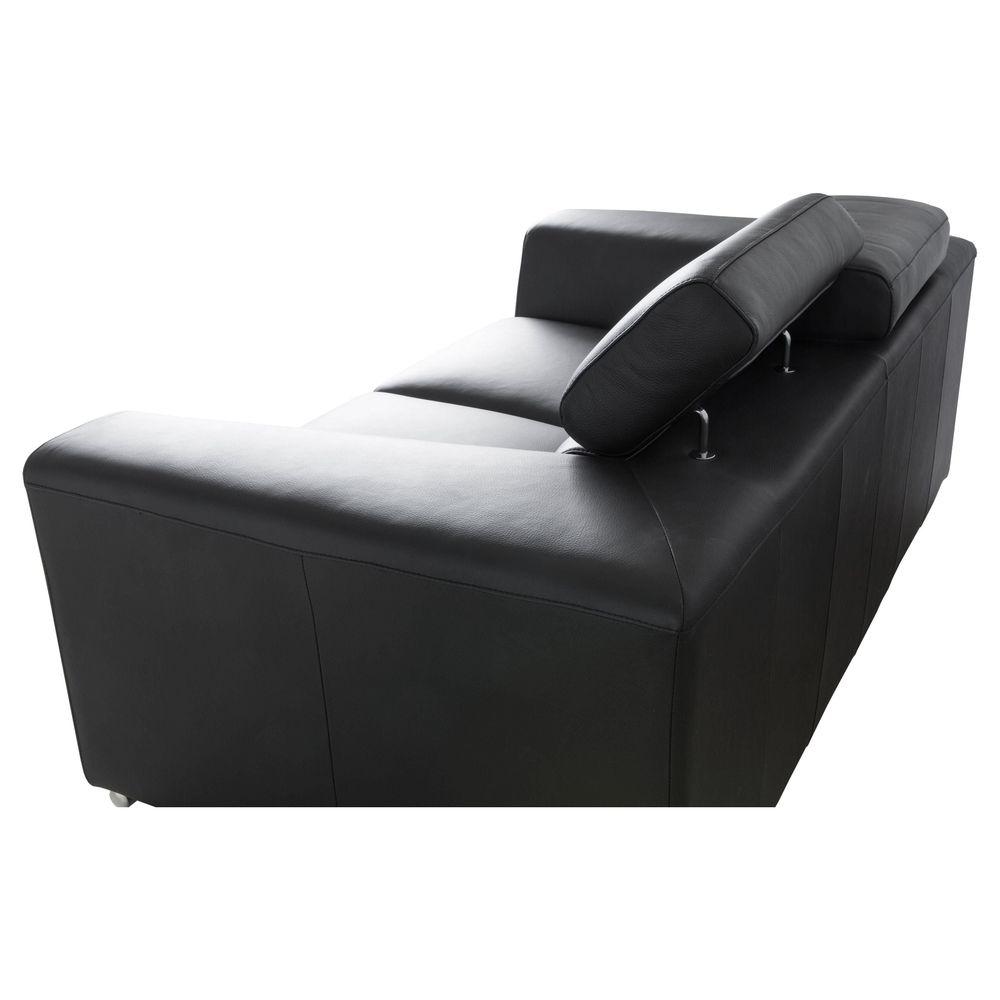 Sofas Icon Loveseat Black Premium Leather Polished Steel Legs