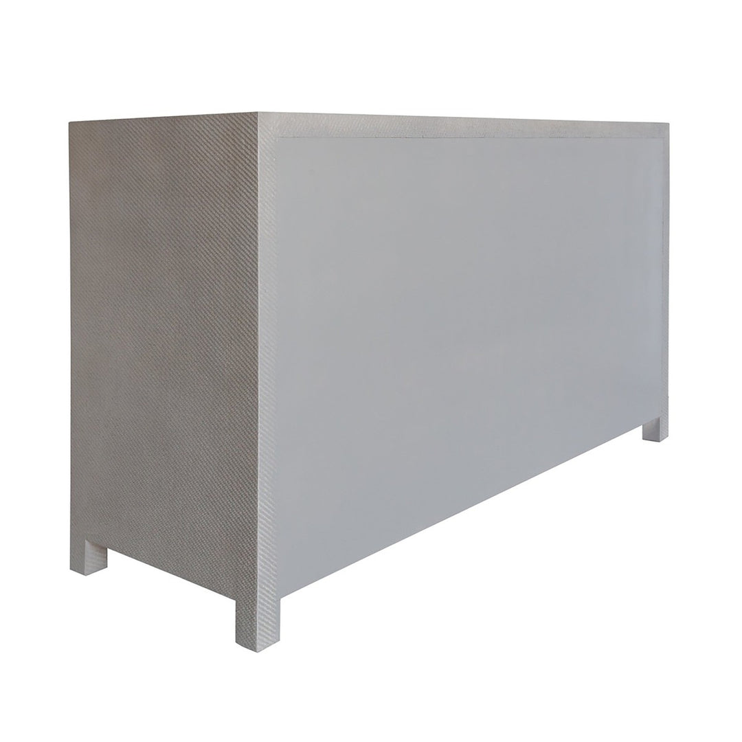 Lowery - Six Drawer Chest In Grey Grasscloth With Grey Linen Drawers And Brass Hardware