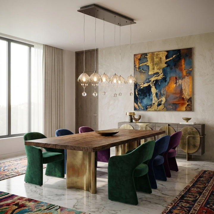Milano 24" Linear Crystal Umbrella 6 Lt Muti-Pendant Chandelier