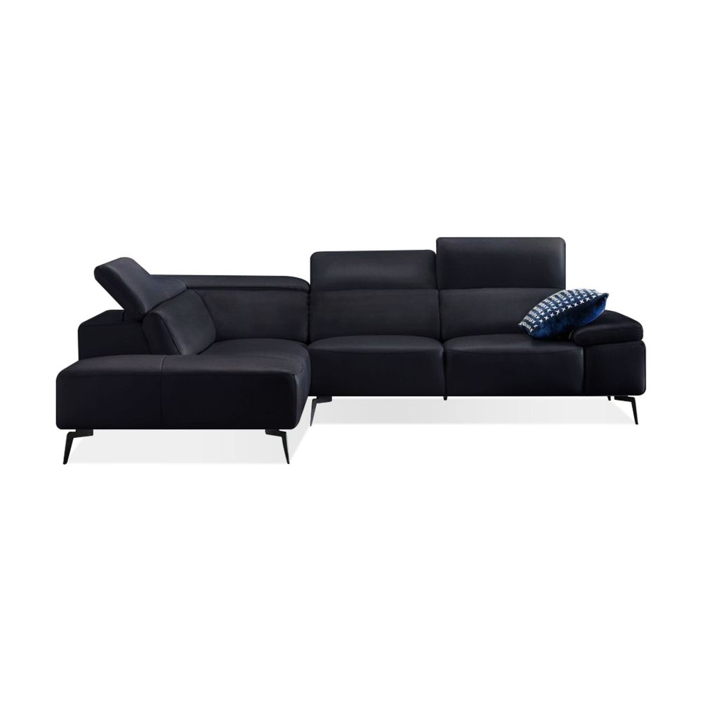 Sectionals Camello Lsf Chaise Sectional Black Full Top Grain Semi-Analine Leather With Adjustable Headrest Mechanism/Black Powder Coated Legs