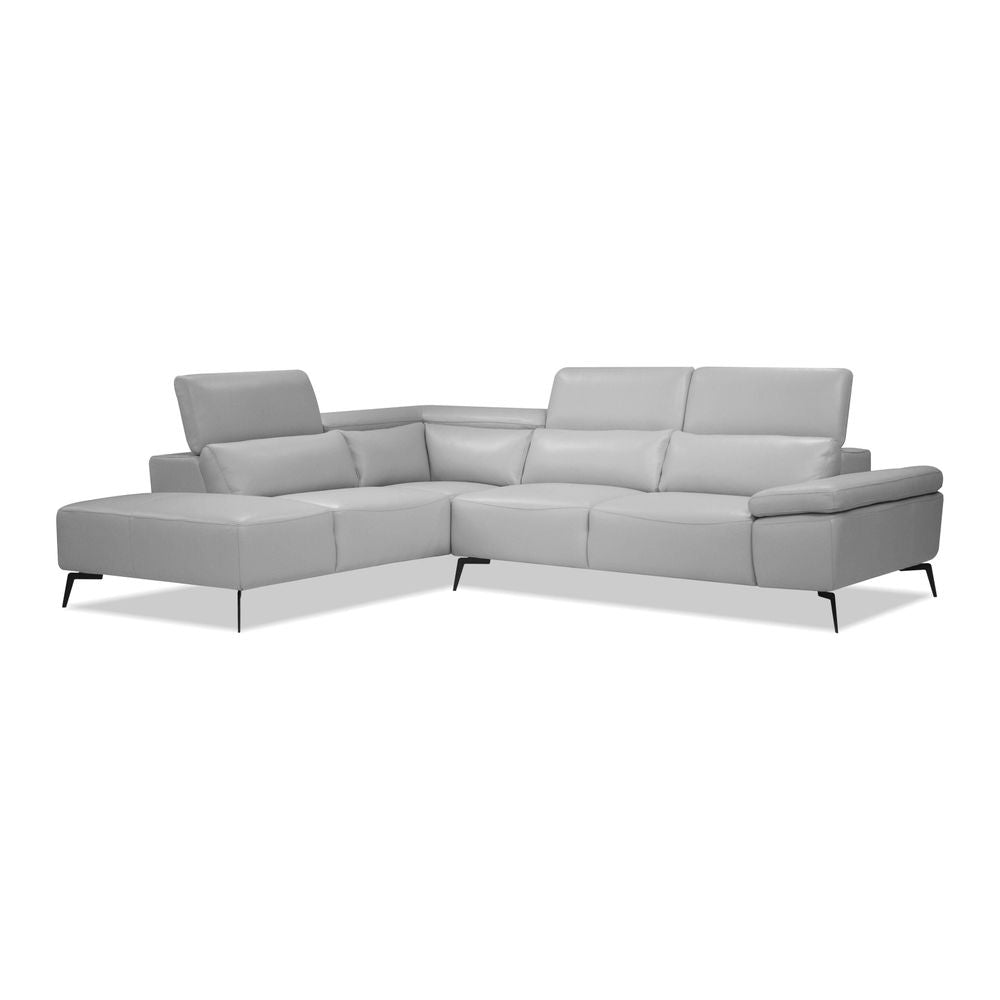 Sectionals Camello Lsf Chaise Sectional Silver Full Top Grain Semi-Analine Leather With Adjustable Headrest Mechanism/Black Powder Coated Legs