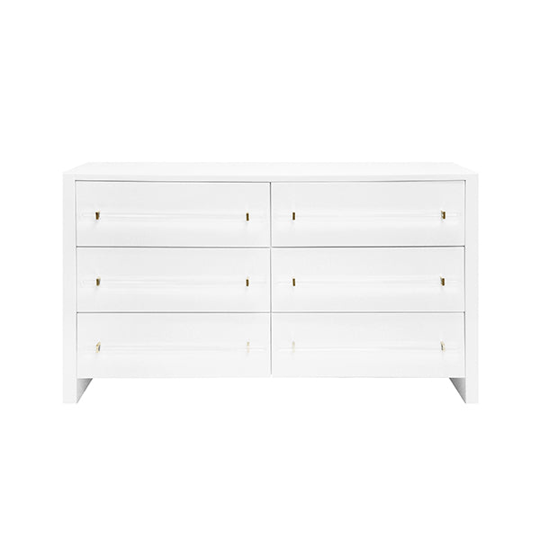 Luke - Six Drawer Chest With Acrylic/Brass Harware In White Lacquer