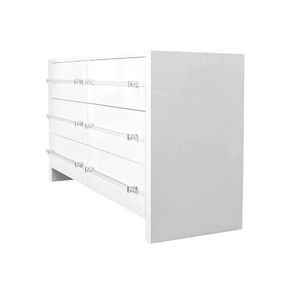 Luke - Six Drawer Chest With Acrylic/Nickel Harware In White Lacquer