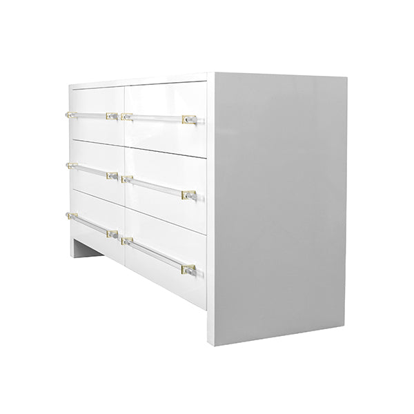 Luke - Six Drawer Chest With Acrylic/Brass Harware In White Lacquer