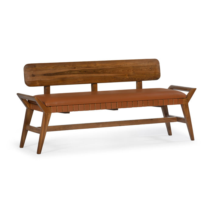 Stevens Wood and Leather Bench-Union Home Furniture-UNION-LVR00121-Benches-1-France and Son