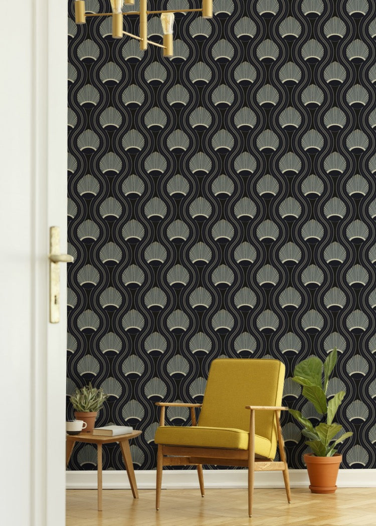 Riviere Wallpaper-Mitchell Black-MITCHB-WCCE6-BL-PM-10-Wall DecorPatterns Black-Premium Matte Paper-3-France and Son