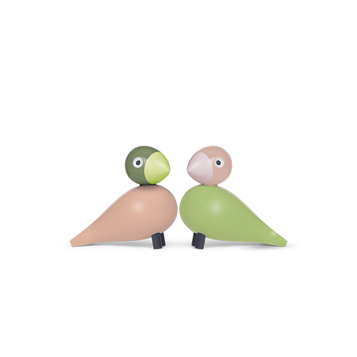 Kay Bojesen Lovebirds, Light Green/Rose, H: 3.5"