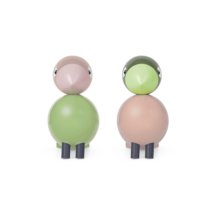 Kay Bojesen Lovebirds, Light Green/Rose, H: 3.5"