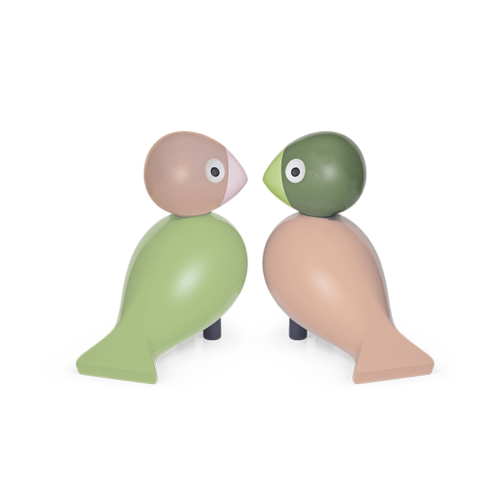 Kay Bojesen Lovebirds, Light Green/Rose, H: 3.5"
