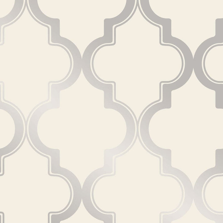 Marrakesh Peel And Stick Wallpaper-Tempaper & Co.-Tempaper-MA10634-Wall PaperCream and Metallic Silver Arabesque-6-France and Son