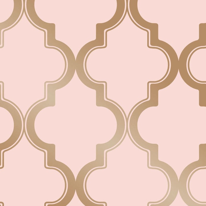 Marrakesh Peel And Stick Wallpaper-Tempaper & Co.-Tempaper-MA10635-Wall PaperPink and Metallic Gold Arabesque-13-France and Son