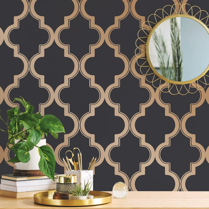 Marrakesh Peel And Stick Wallpaper-Tempaper & Co.-Tempaper-MA10083-Wall PaperBronze Grey Arabesque-21-France and Son