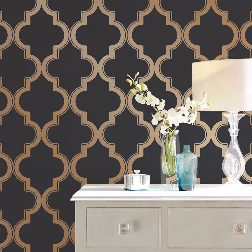 Marrakesh Peel And Stick Wallpaper-Tempaper & Co.-Tempaper-MA10083-Wall PaperBronze Grey Arabesque-22-France and Son