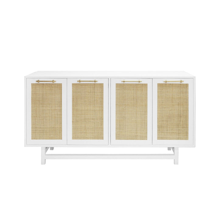 Macon - Four Door Cabinet With Cane Door Fronts And Brass Hardware In Matte White Lacquer