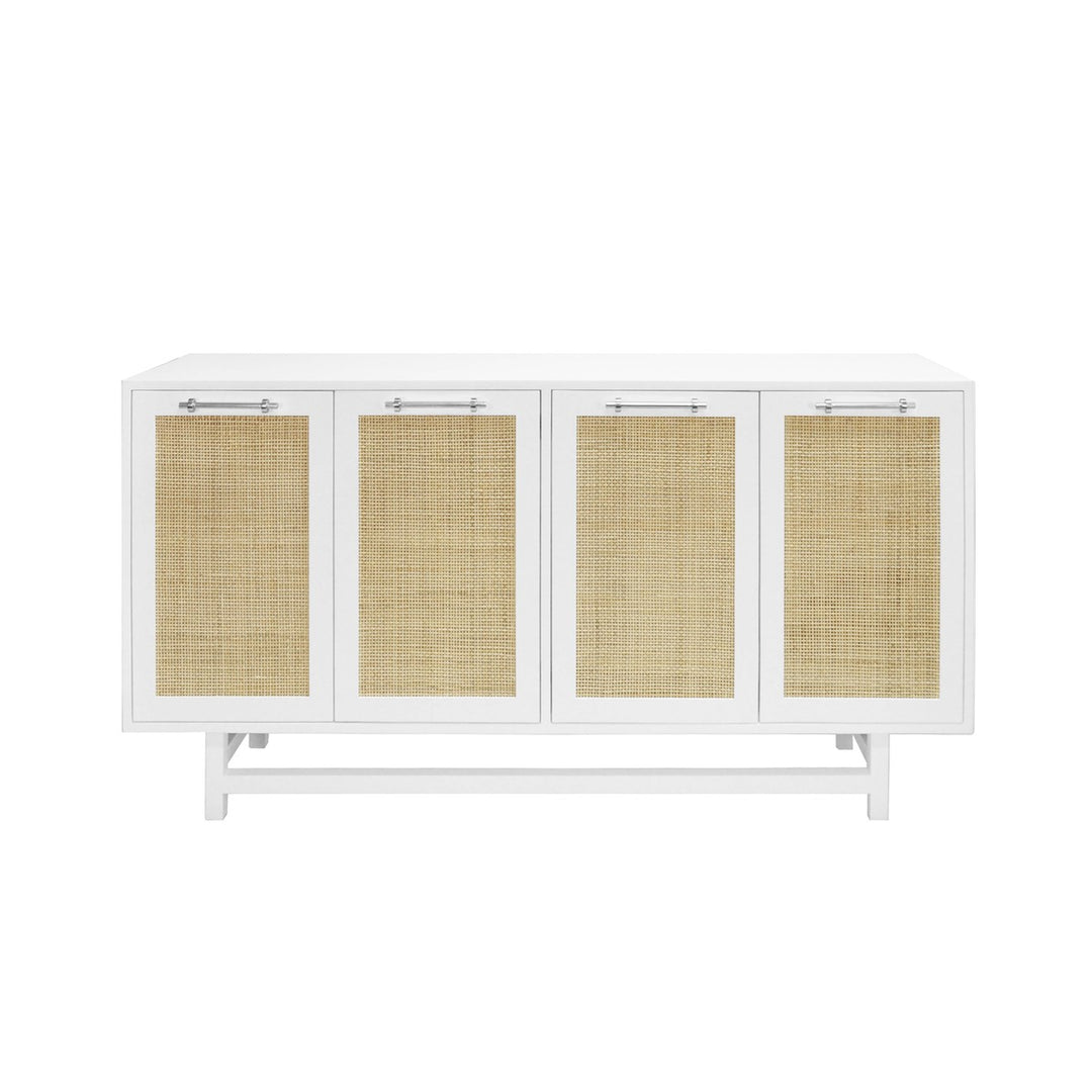 Macon - Four Door Cabinet With Cane Door Fronts And Nickel Hardware In Matte White Lacquer