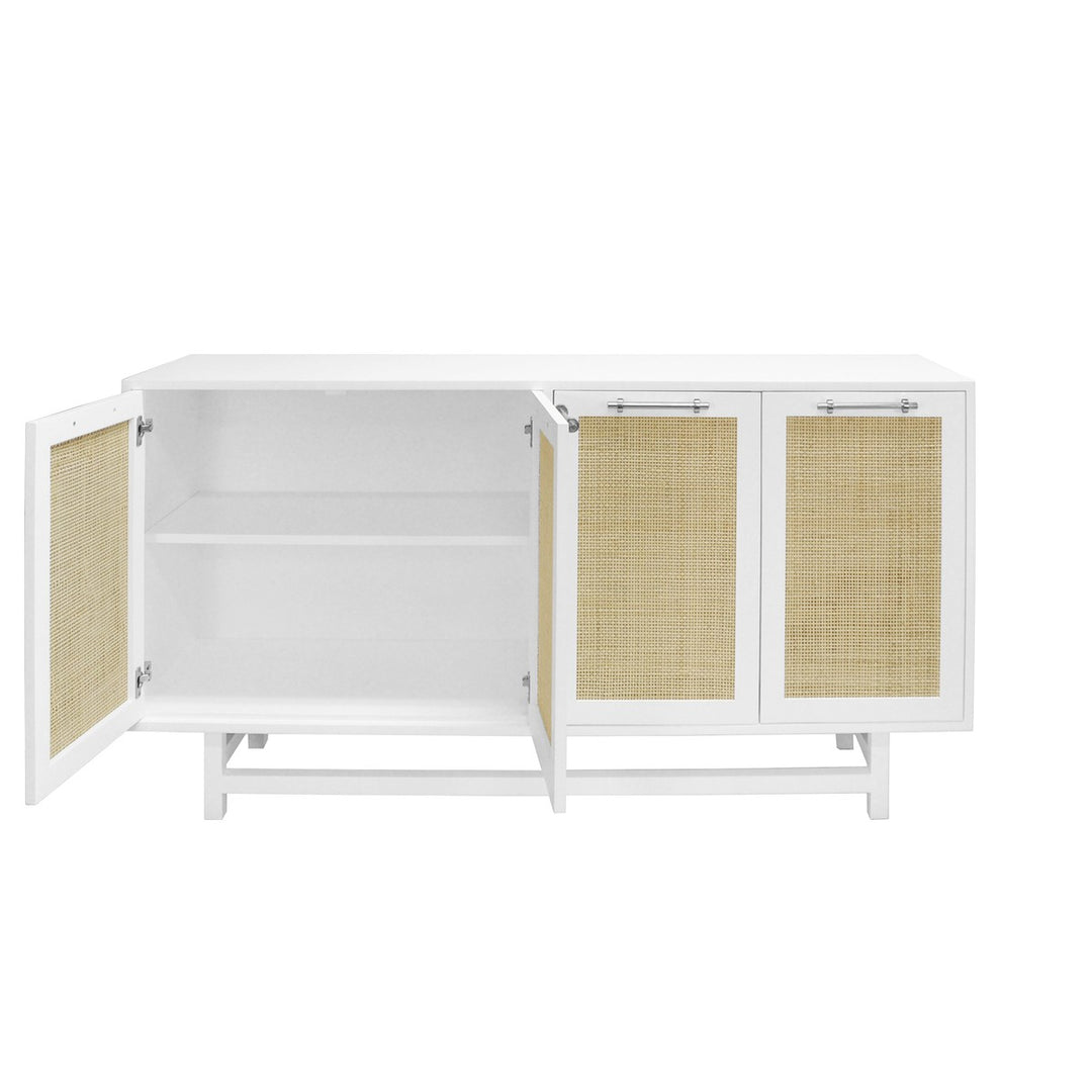 Macon - Four Door Cabinet With Cane Door Fronts And Nickel Hardware In Matte White Lacquer