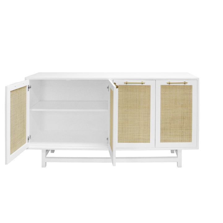 Macon - Four Door Cabinet With Cane Door Fronts And Brass Hardware In Matte White Lacquer