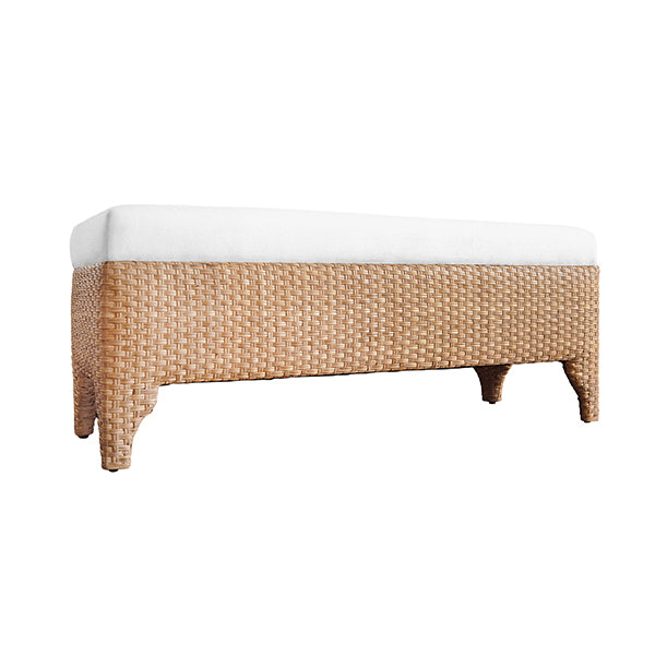 Benches Bench In Woven Water Hyacinth With Performance Ivory Linen Fabric