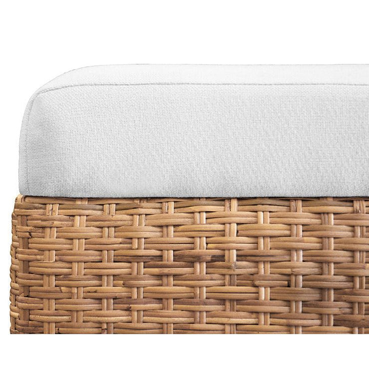 Bench In Woven Water Hyacinth With Performance Ivory Linen Fabric