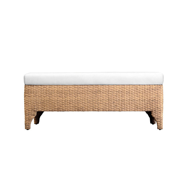 Benches Bench In Woven Water Hyacinth With Performance Ivory Linen Fabric