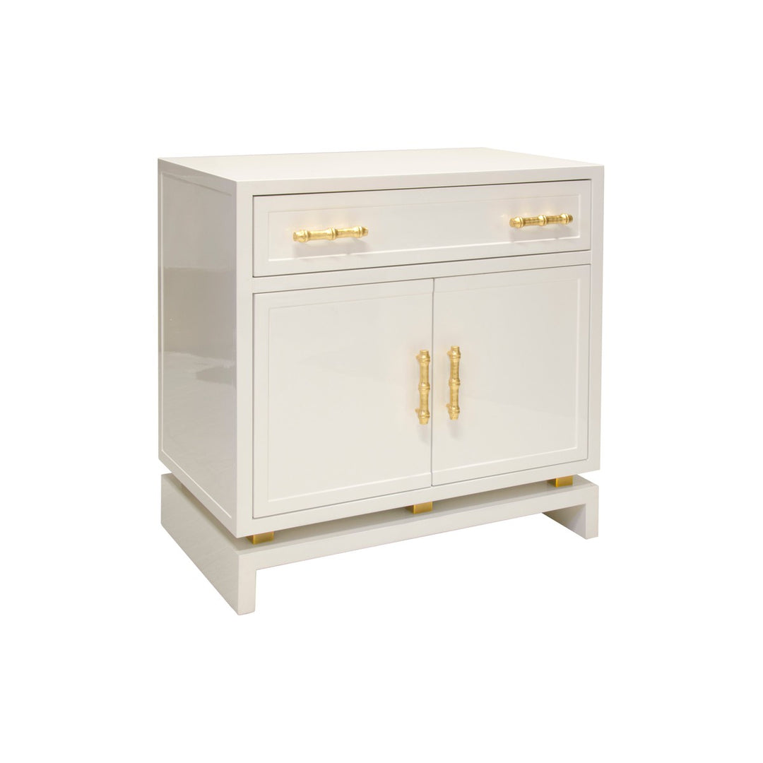 Marcus White Lacquer 1 Drawer And 2 Doors Chest With Gold Leaf Hardware &  Brass Iron Base