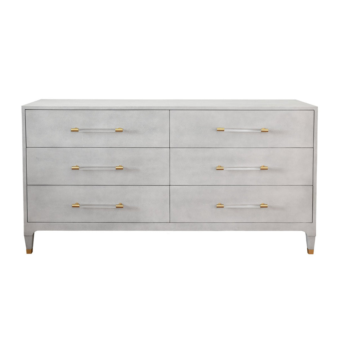 Maren - Six Drawer Chest In Light Grey Shagreen With Antique Brass And Acrylic Hardware