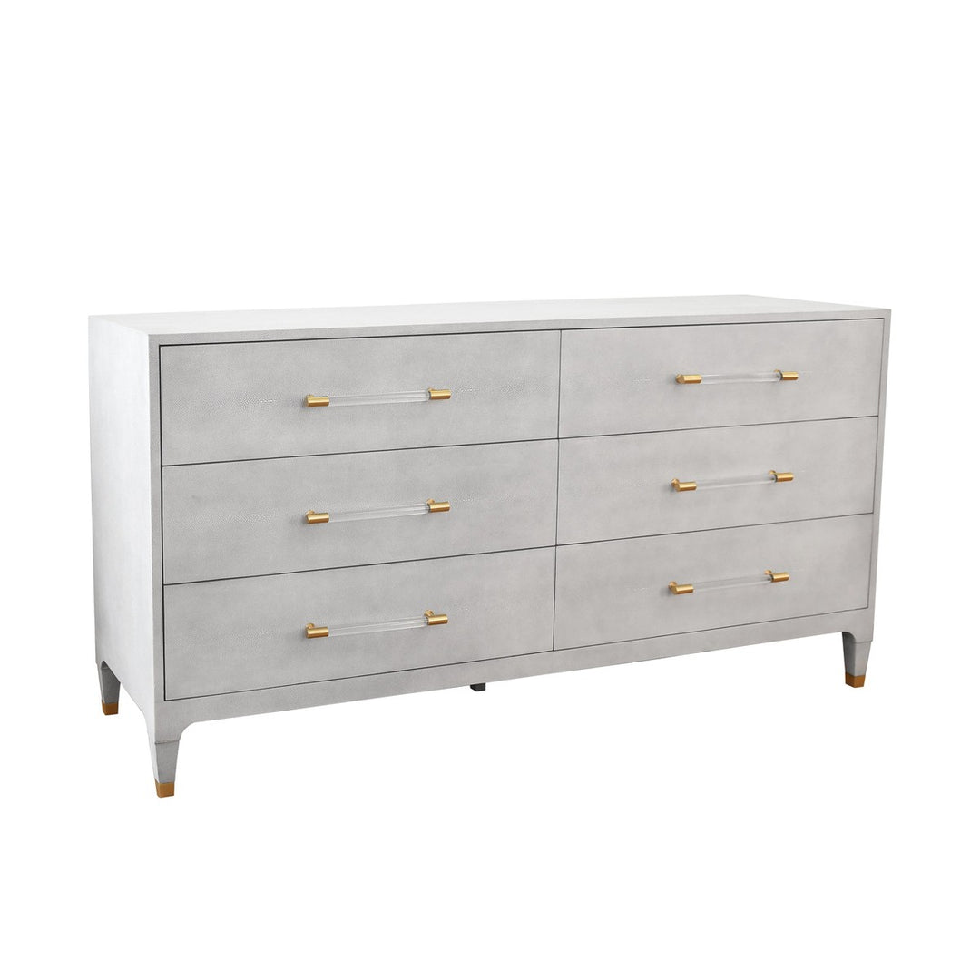 Maren - Six Drawer Chest In Light Grey Shagreen With Antique Brass And Acrylic Hardware