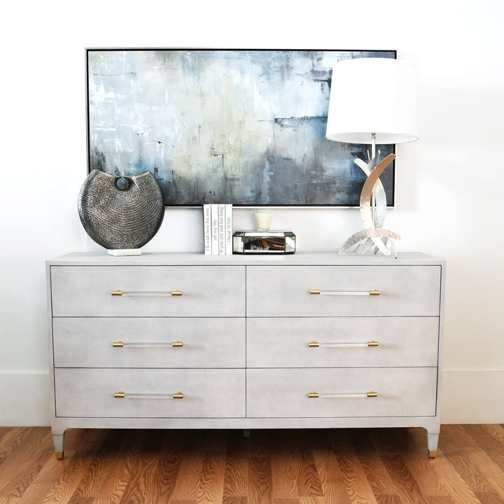 Maren - Six Drawer Chest In Light Grey Shagreen With Antique Brass And Acrylic Hardware